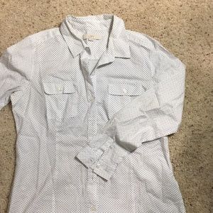 LOFT blouse white with tiny black dots.
